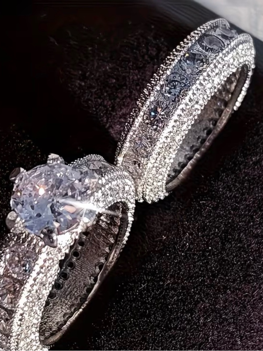 Classic Silver-Tone Crystal Engagement Ring Set - White